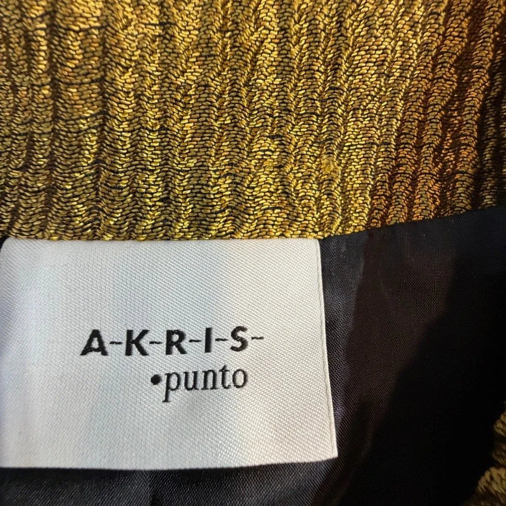 Akris Punto Wool Blend Jacket Size 12 Gold Metallic Textured Hidden Button